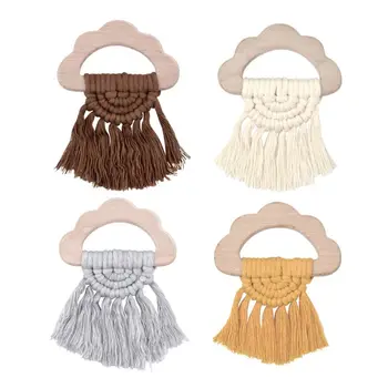 

Vintage Baby Cloud Shape Wooden Teether Eco-Friendly Organic Wood Rattle Ring Chewable Infant Teething Toys