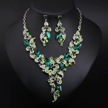 

Bridal Wedding Party Jewelry Sets Crystal Rhinestone Flower Pendant Necklace Earrings Statement Choker Fashion Women Collar Bibs