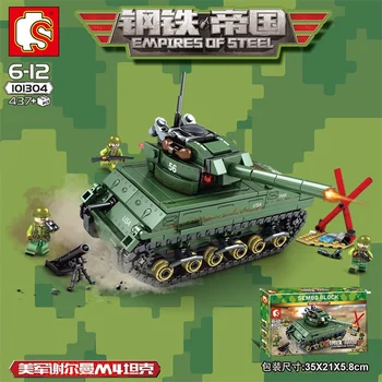 

New 437pcs WW2 Military Series M4 Sherman Tank Building Blocks Model Compatible WW2 Bricks Toys For Chlidren