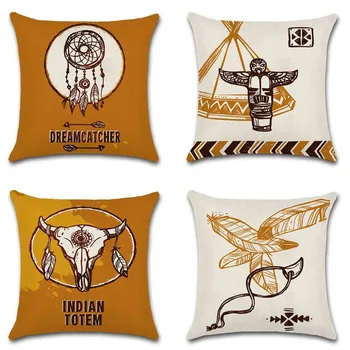 

Tribal leader Indian decor printed linen polyester cushion cover pillowcase decoration for home sofa chair kids bedroom gift