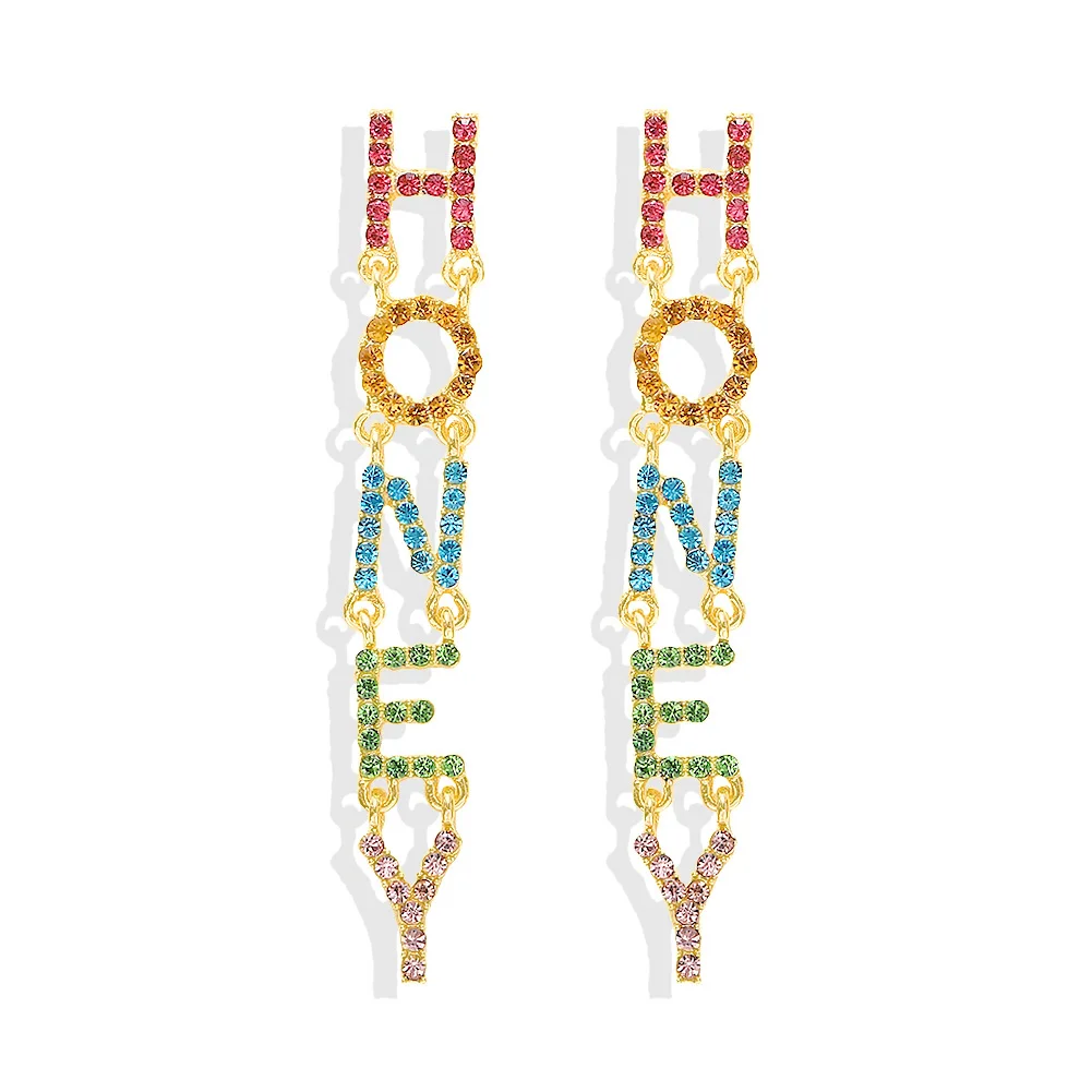 Honey Sweet, длинные висячие серьги с буквами для женщин, Висячие ювелирные изделия, Кристальные серьги, ювелирные изделия, милые девушки, дамы, рождественский подарок, Boho - Окраска металла: 7