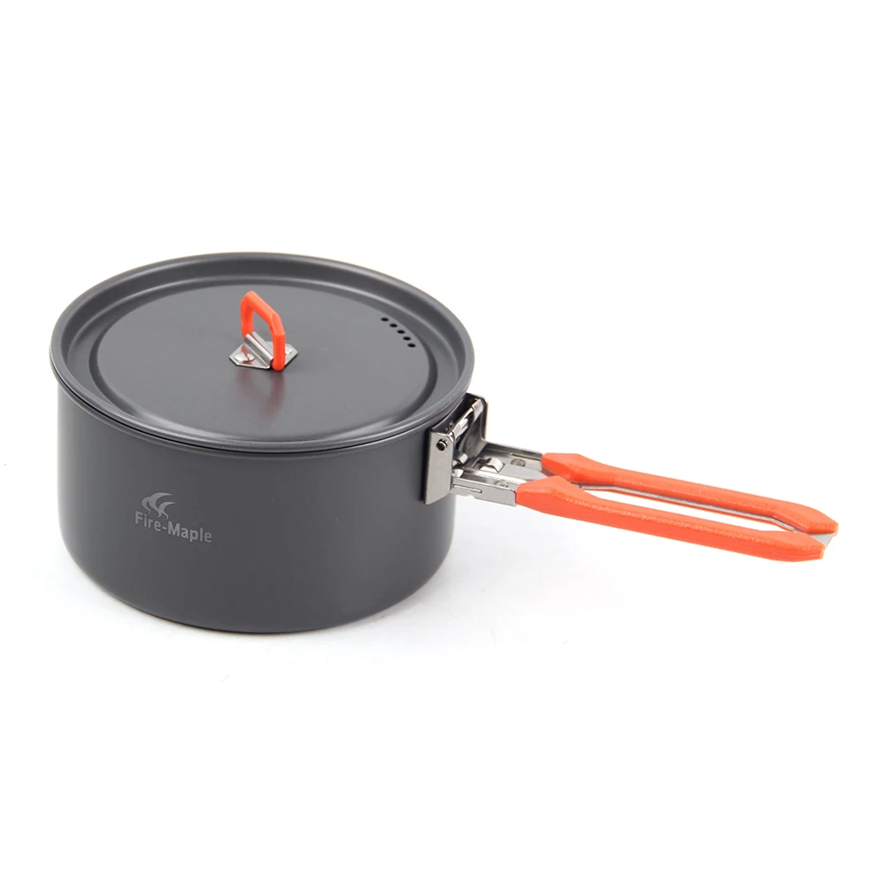 Outdoor Camping 7Pcs Cookware Set Hiking Backpacking Picnic Cooking Pot Frypan Kettle Set with Foldable Handle for 2- 3 People