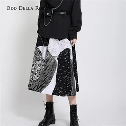 Saia estampada estilo universitário feminina, saia solta casual abstrata com estampa de personalidade combinando com a linha 2021 outono 1557