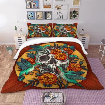 

Skull Bedding Set Bird flower skull Duvet Cover Queen Sizes Single Twin Double King Size Home Textiles 3pcs Dropship