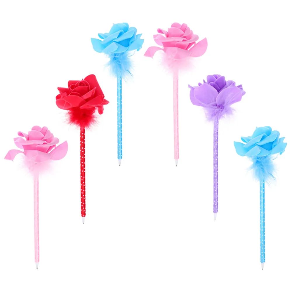 6 шт. красивые канцелярские ручки в форме розы креативные студенческие шариковые