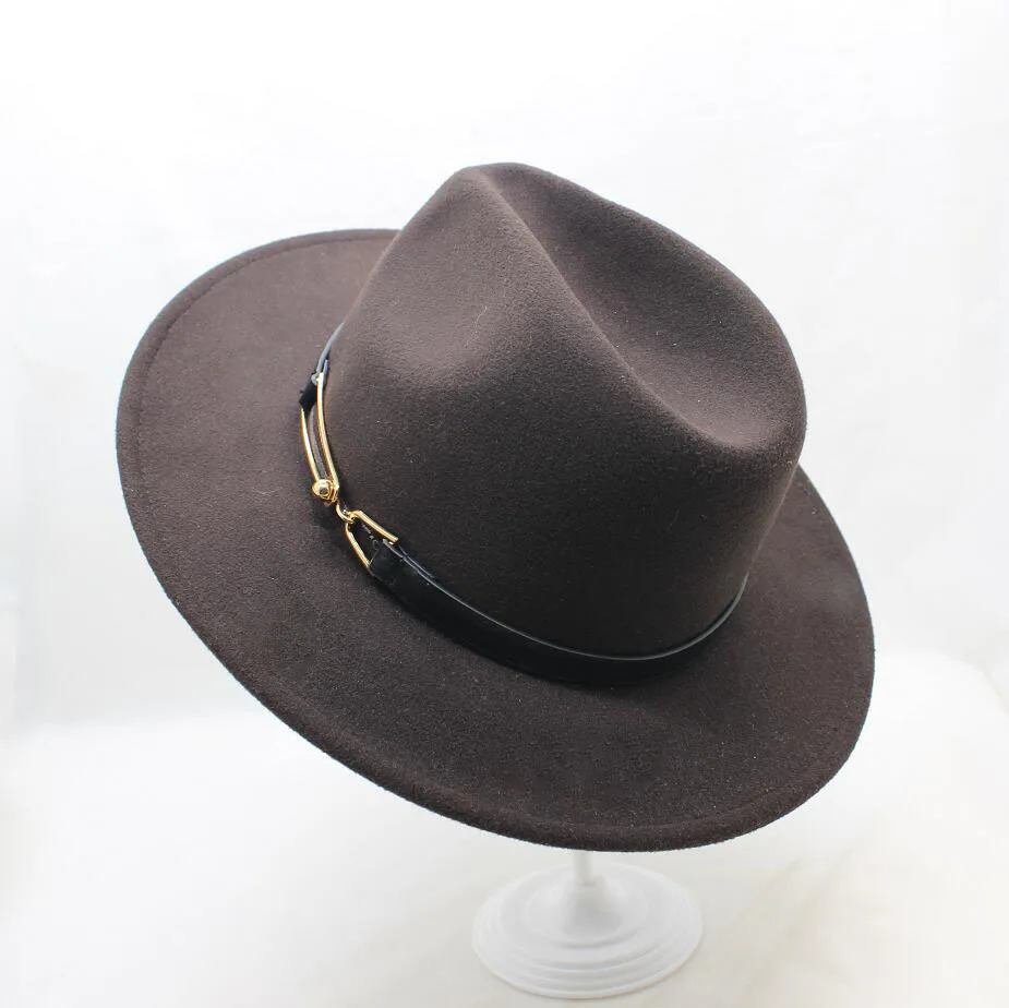 Зимняя мягкая фетровая шляпа с широкими полями ремень для мужчин и женщин винтажные джазовые шляпы модная шерстяная фетровая шляпа унисекс войлочный котелок Трилби - Цвет: brown