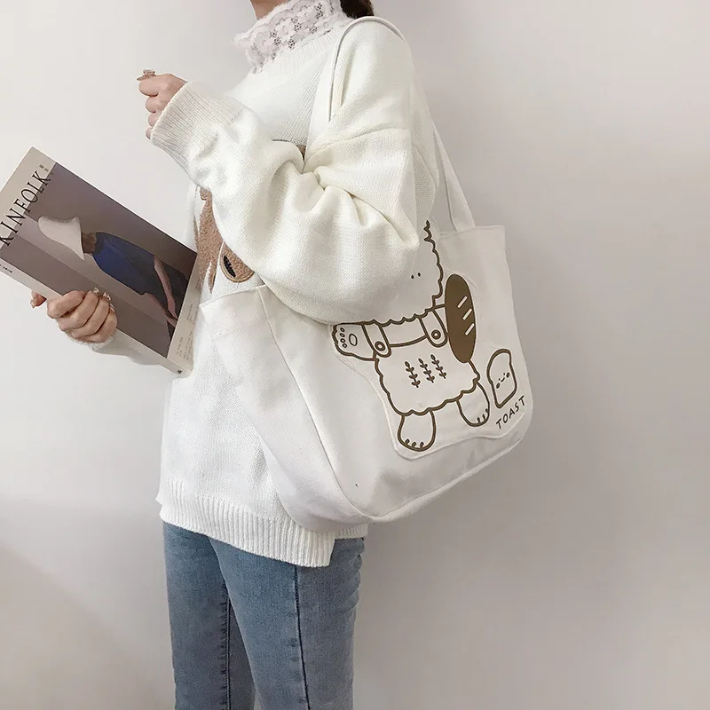 OUCHA - Bear Print Canvas Tote Bag