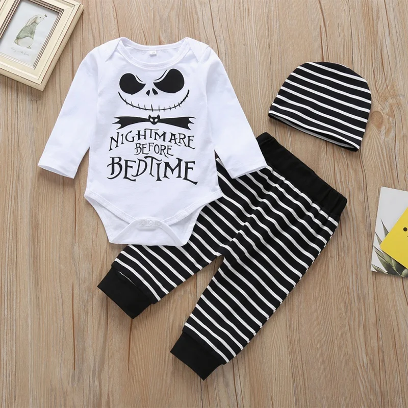 

Spring3pcs Autumn Baby Suits 6M-24M Boy Girl Clothes Fashion Baby Letter Printing Bodysuit Striped Trousers With Hat Kid Outfit