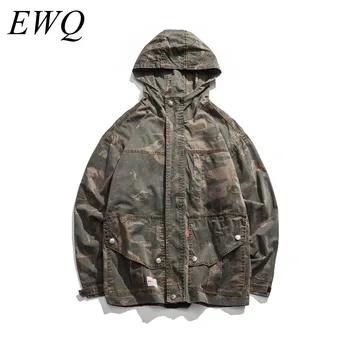 

EWQ / can ship men's wear 2020 hooides casual Loose large size Coat with big Pocket Camouflage Jacket long sleeve tops 9Y825