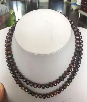 

double strands 8-9mm luster tahitian black red multicolor pearl necklace 18"19"