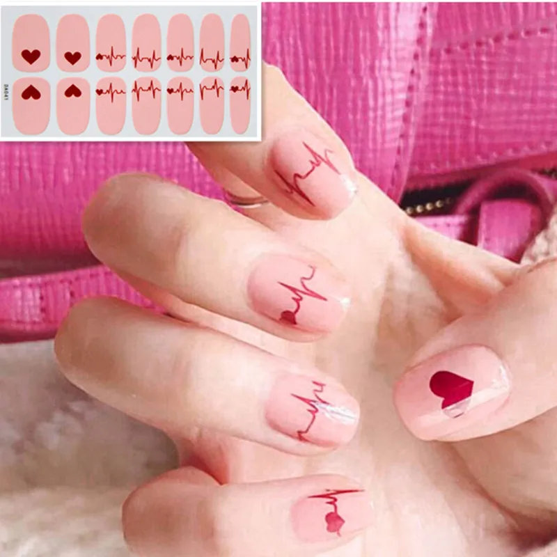 

1 Sheet Adhesive Nail Art Stickers Full Cover Beauty Nail Wraps Valentine Patterns Heart Manicure Decal for Women Drop Shipping