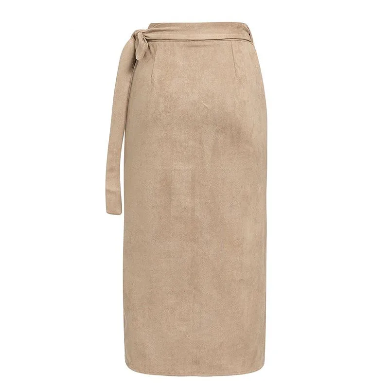 Office suede leather long skirt female autumn and winter high waist split sexy skirt service ladies long skirt