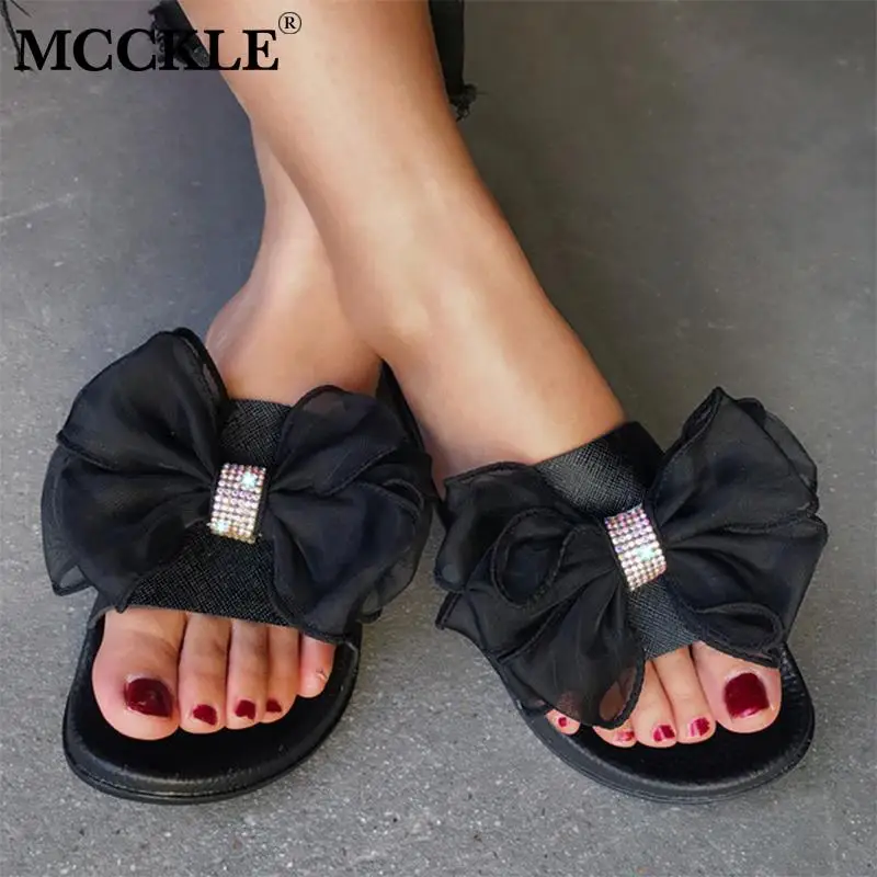 

MCCKLE Women Summer Flat Slippers BowKnot Bling Fashion Woman Shoes Soft Comfortable Ladies Sandals Casual Female Slides 2020
