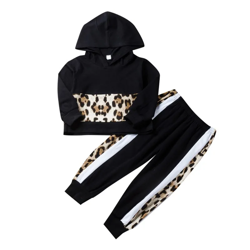 

Children's Leopard Print Hooded Sweater Children's Sets Two-Piece Sweater Pants Girls Leopard Print Hooded Top Trousers v