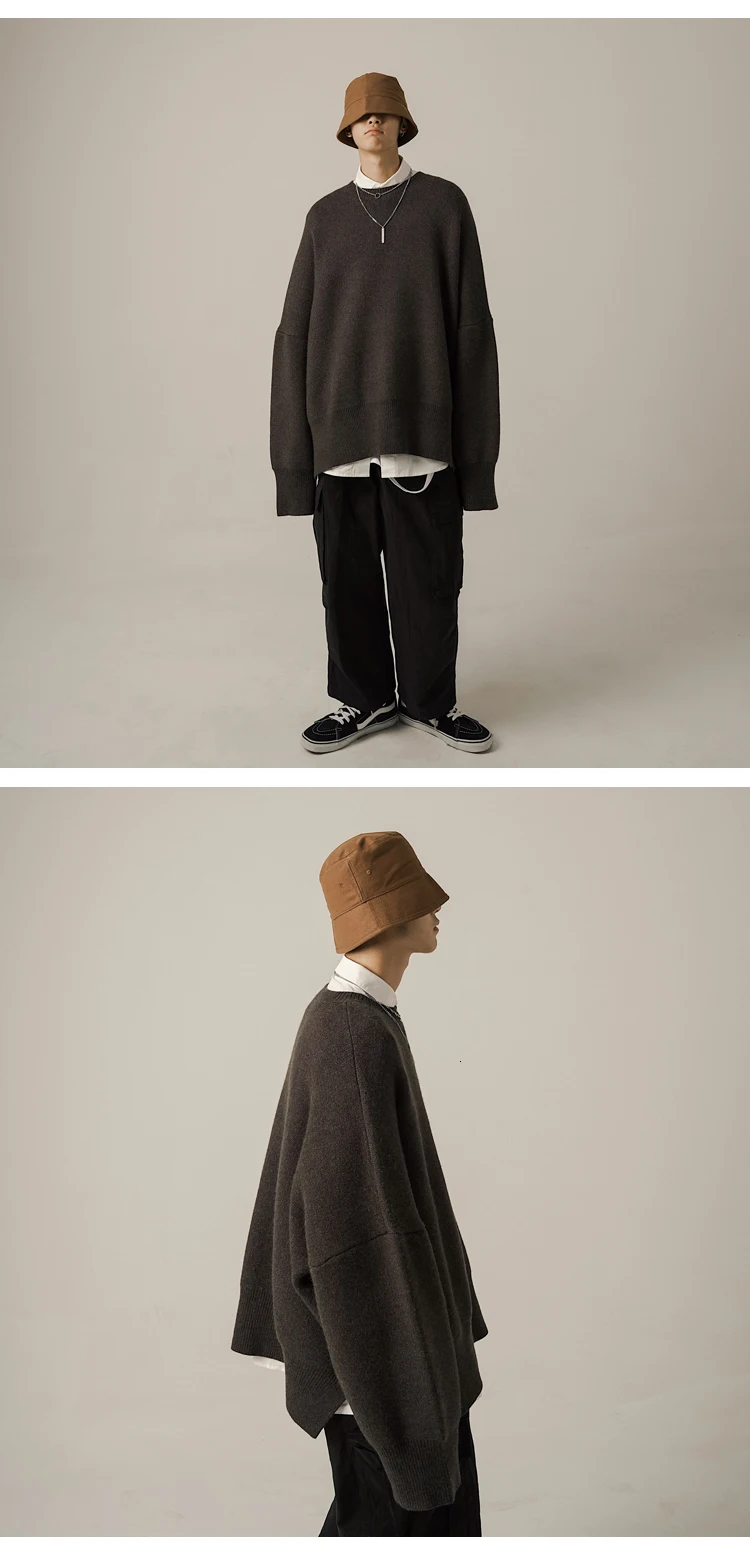 Autumn New Fashion Casual Trend Korean Version Of The Solid Color WildUnderThe SplitLoose Knit Head Handsome Couple Sweater