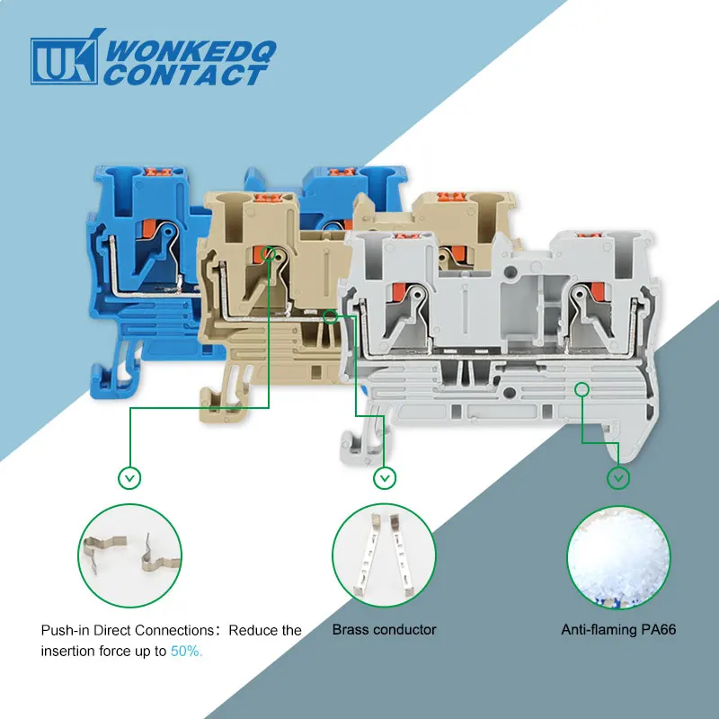 Din Rail Terminal Blocks PT-2.5  Push In Spring Screwless 10pcs Electrical Terminal Block Connector PT2.5 Wire Conductor