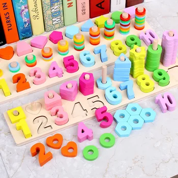 

Montessori Math Toys Digital Shape Pairing Learning Preschool Counting Board Kids Educational Wooden Toys for Children Gift