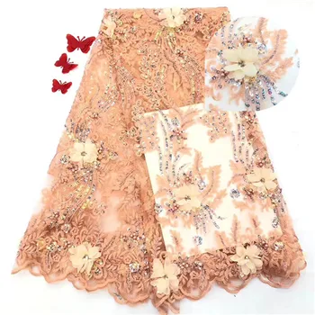 

2019 High Quality Nigerian Tulle Lace Fabrics Latest Beaded Mesh African Lace Fabric Bride French Net Lace Fabric JIAAU082