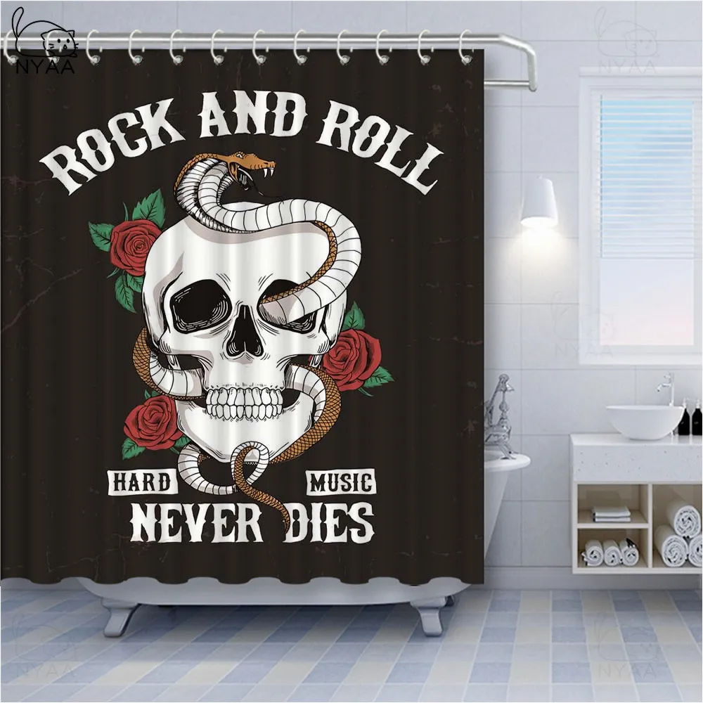 Details about   Funny Gothic Skeleton Rose Black White Waterproof Fabric Shower Curtain Set 72" 