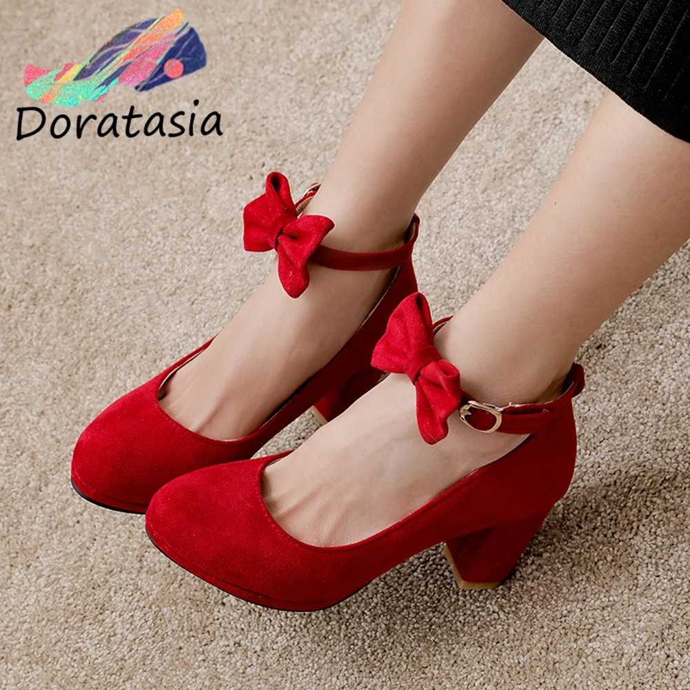 

DORATASIA Plus Size 33-50 New Elegant Girl Fashion Bowtie High Heels Pumps Ankle Strap Pumps Women Party Ol Shoes Woman