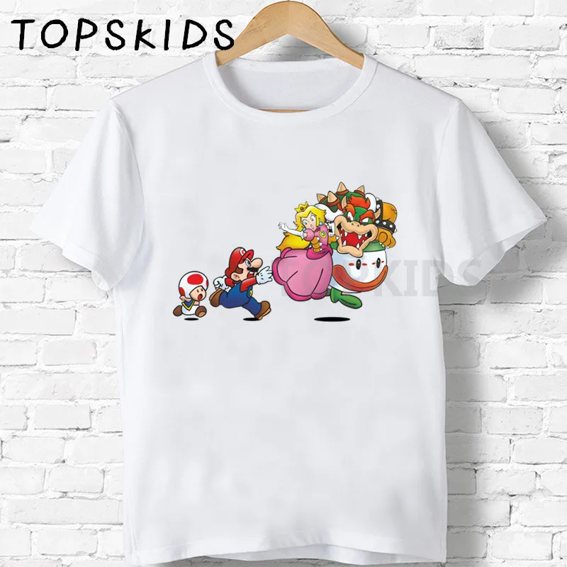 Детские футболки с героями мультфильмов «Super Mario Bros» Забавные топы для маленьких мальчиков и девочек, детская летняя футболка с круглым вырезом HKP5222 - Цвет: White-N