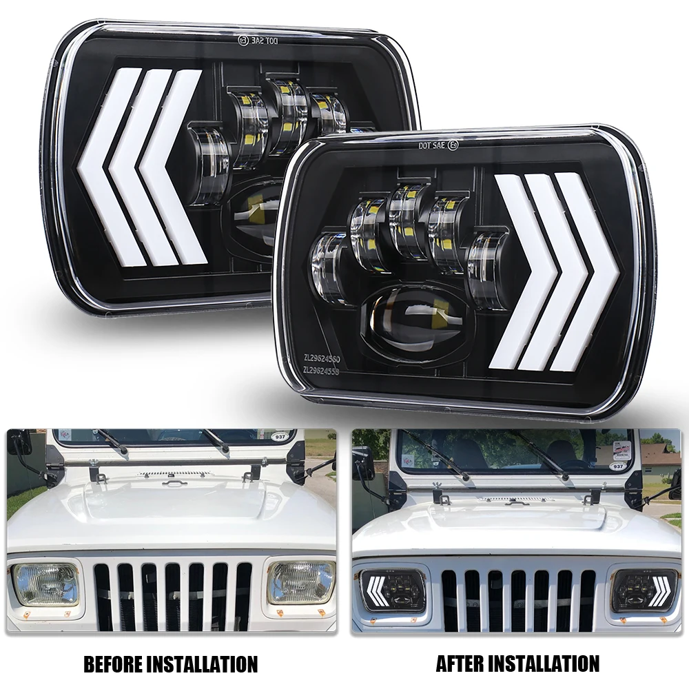 

2 pcs 55W Square 7x6 5x7 inch LED Headlights for -Jeep -Wrangler YJ Cherokee XJ -Toyota -GMC Trucks H6054 H5054 H6054LL