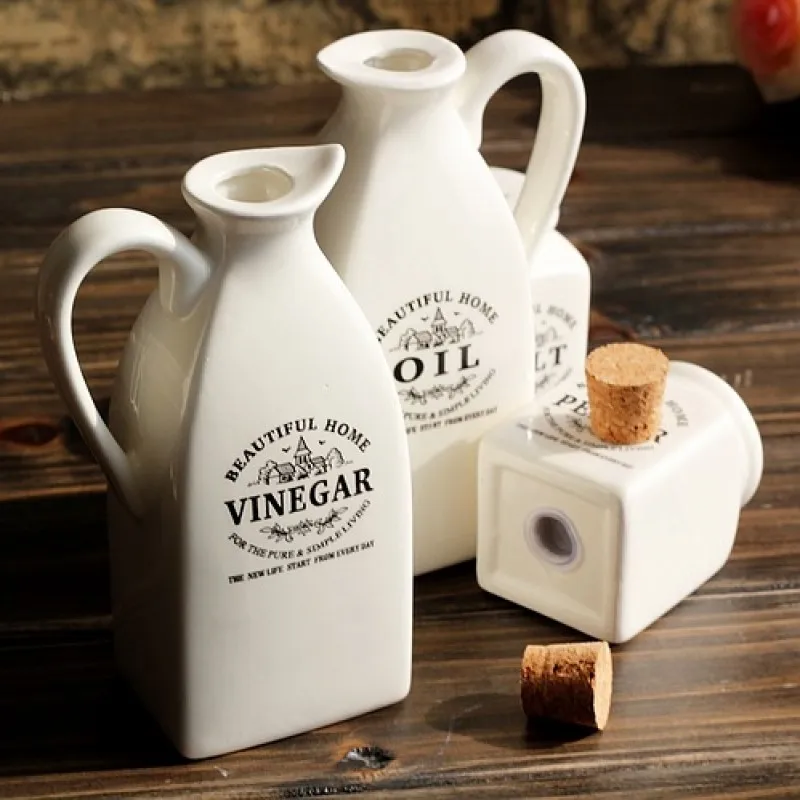 

Pure white Japanese style ceramic oil bottle seasoning bottle four piece set of kitchen supplies household tabletop ornaments