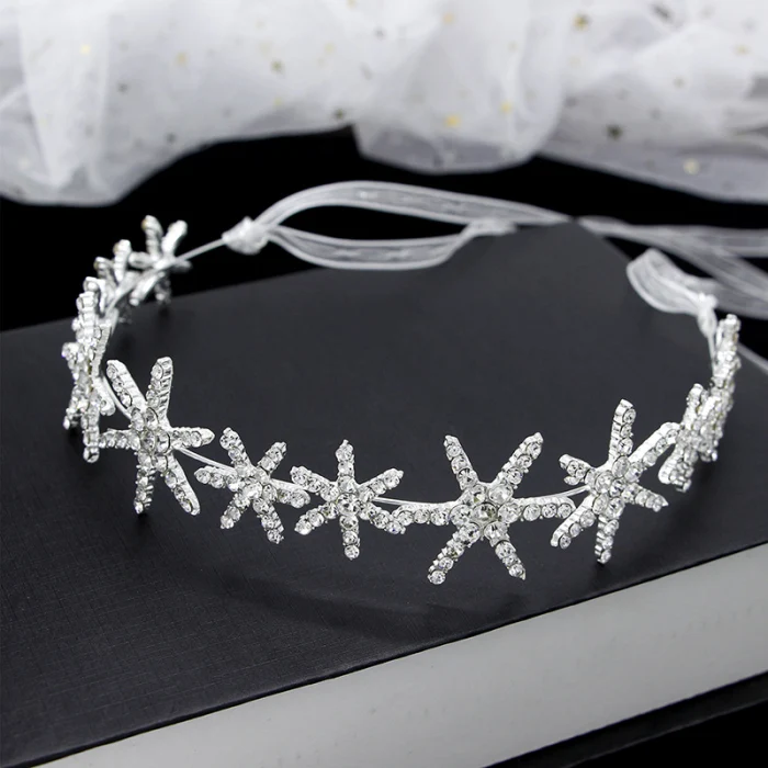 Bridal Star Headband Earrings Set Rhinestone Headpiece Wedding Hair Band M8694