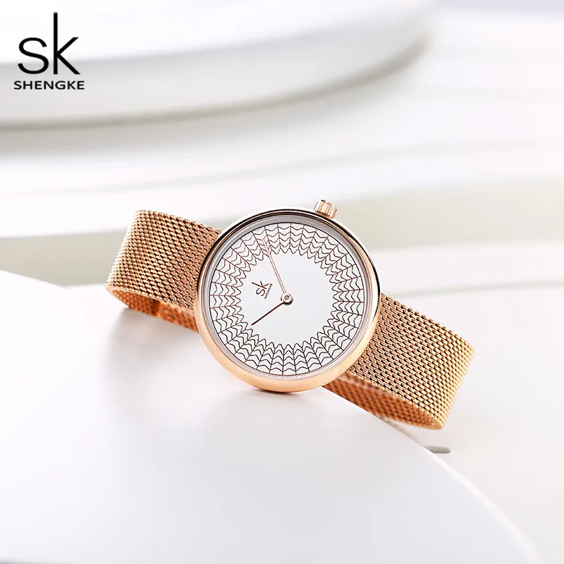 Shengke платье женские часы женские модные часы с металлической сеткой винтажные дизайнерские женские часы SK Роскошные брендовые классические часы