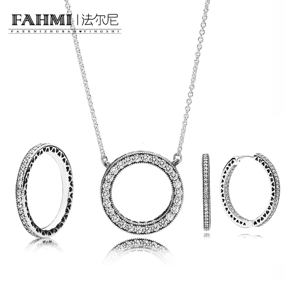 

FAHMI 100% 925 Sterling Silver Rose Radiant Hearts Gift Set Necklace Charms rings Fit DIY Original Jewelry A Set