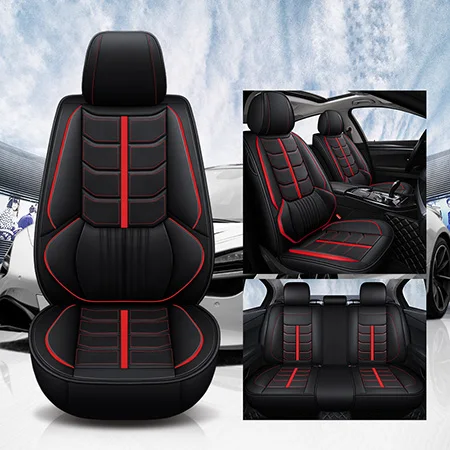 Передний+ задний кожаные чехлы для сидений автомобиля peugeot 107 201 205 206 207 2008 301 307 308 3008 408 407 4008 507 607 508 5007 5008 сиденье - Название цвета: Black Standard