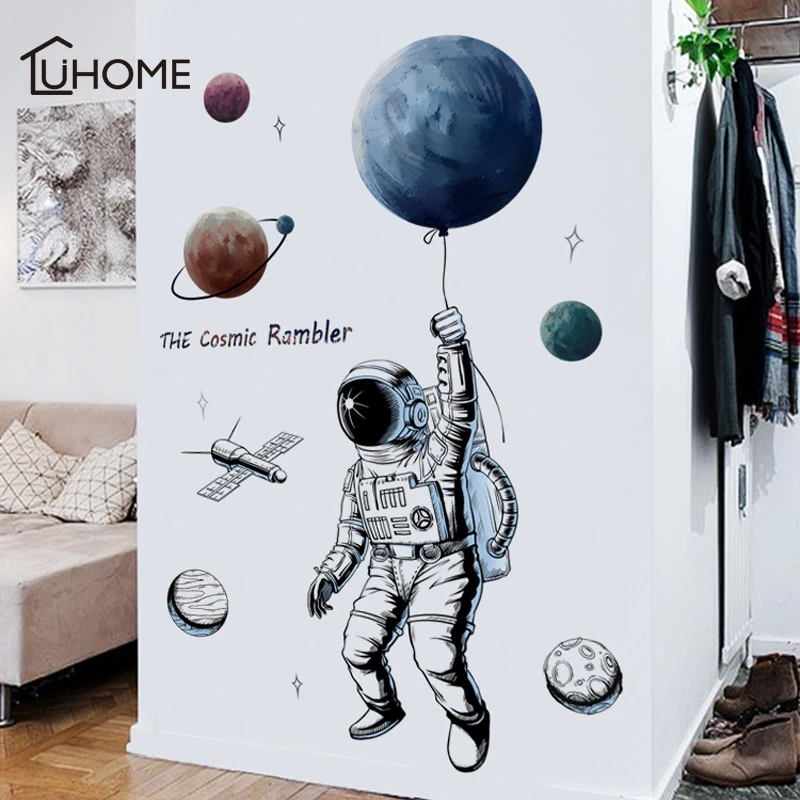 Full Colour Space Ship Window Astronaut Wall Art Sticker Planet Decal Transfer