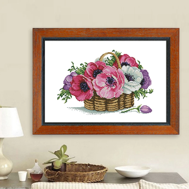 

Joy Sunday Cross Stitch Kit DIY A basket of flowers pattern Printed Chinese embroidery needlework for hanging in the living room