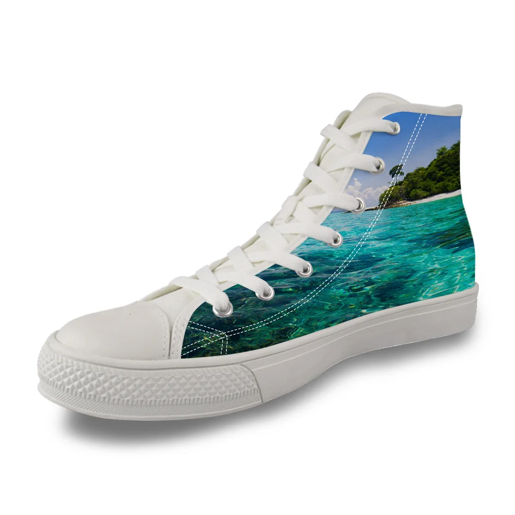 

Tropical Caribbean Coast Summer Sea High Top White Canvas Vulcanized Breathable Shoes