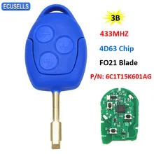 3-кнопочный дистанционный ключ Smart Car Key 433 МГц 4D63 чип для Ford Transit WM VM 2006 - 2014 P/N: 6C1T15K601AG FO21 необработанное лезвие