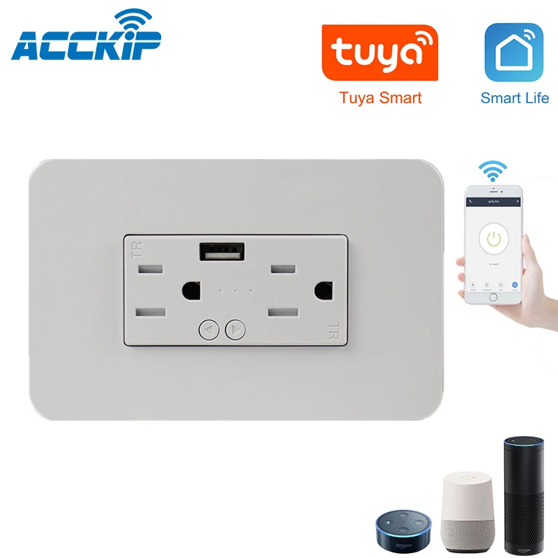 ACCKIP, США, Канада, синхронизация, Wi-Fi розетка, защита от перенапряжения, настенная розетка, умный дом, беспроводная настенная розетка, USB розетка, настенная розетка