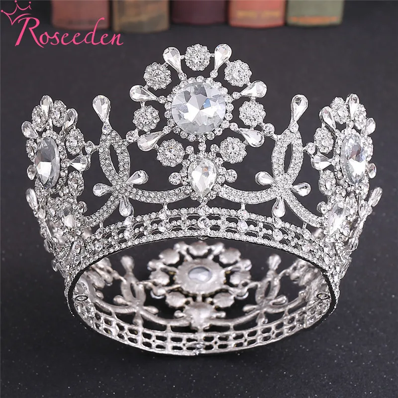 Bride Royal Crystal Queen King Round Tiaras and Crowns Bridal Pageant Diadem Head Ornament Wedding Hair Jewelry RE4172 | Украшения и