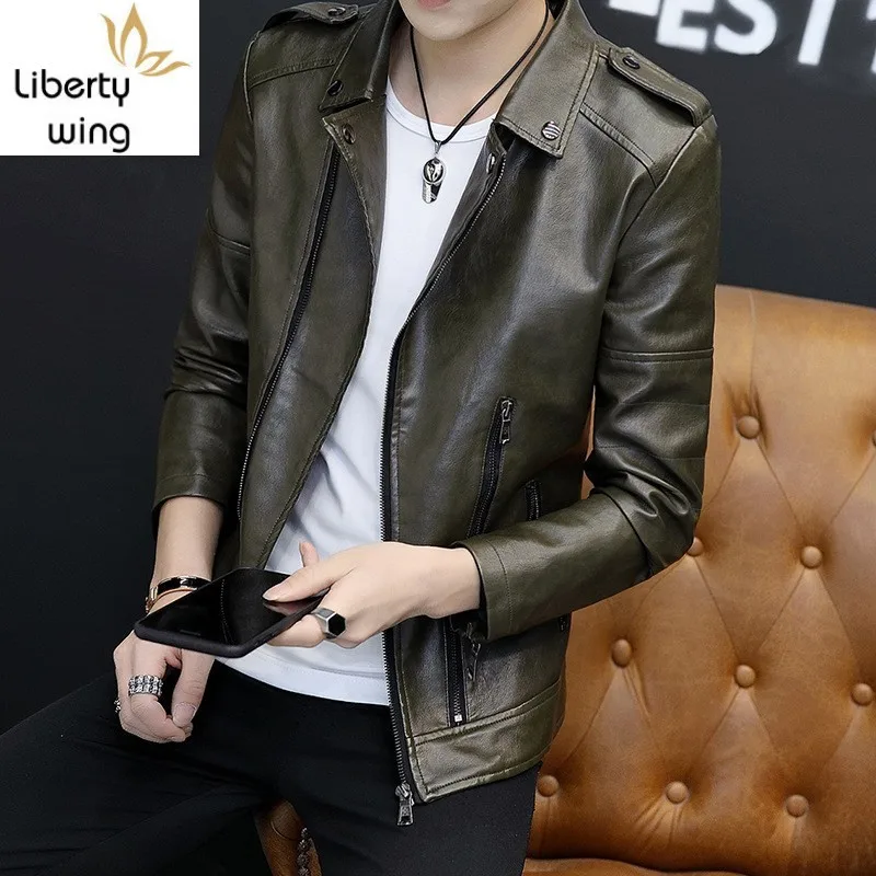 

Men PU Jacket Korean Slim Winter Warm Fleece Plus Size 4XL Male Faux Leather Coat High Quality Black Motorcycle Clothes