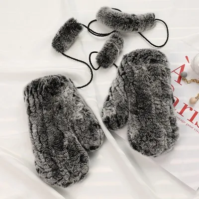 Г. Glaforny новые модные корейские женские варежки из меха кролика рекс кожаные перчатки для девочек, сохраняющие тепло зимой - Цвет: black ST