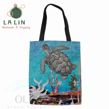 

Art Kit Paper Sea Turtle Painting Women Handbags Summer Ladies Causal Shoulder Bag Canvas Capacity Shopping Bags Girls Satchel