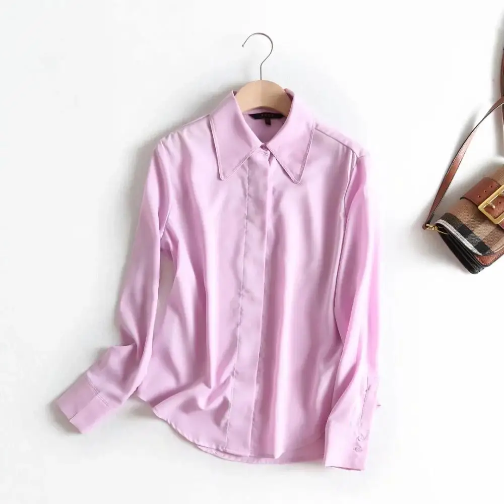 Увядшие английские стильные офисные женские элегантные Сатиновые свободные Однотонные блузки mujer de moda кимоно рубашки женские топы футболки размера плюс - Цвет: Лаванда