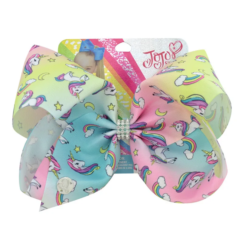 1piece 8" Unicorn Rainbow Printed Bow for Girls Jojo Siwa Mermaid Handmade Boutique Hair Clip Fashion Hair Accessories - Цвет: 6