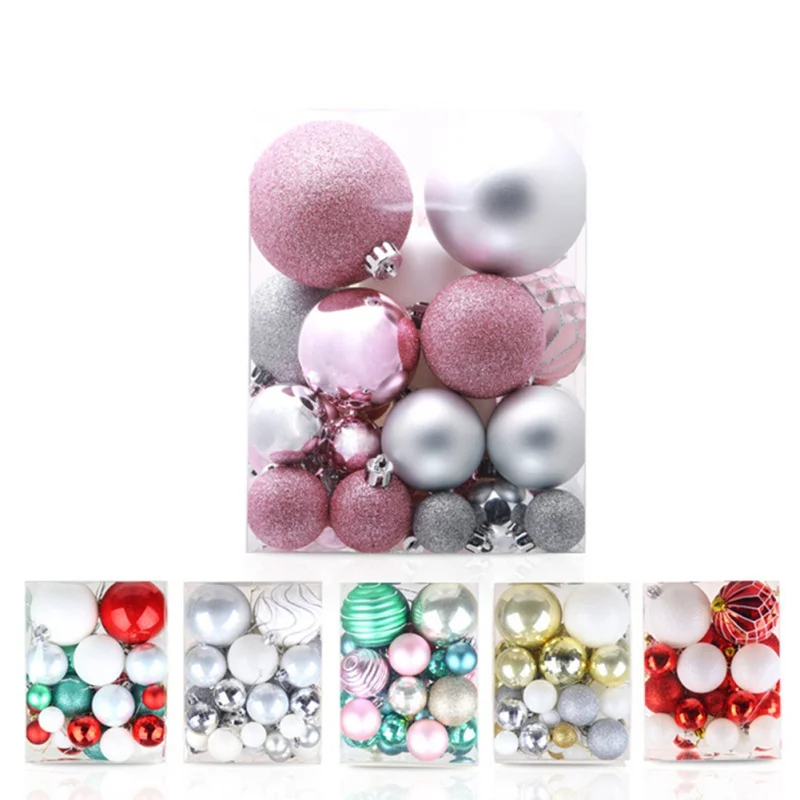 50Pcs Round Ball Christmas Hanging Decoration Plastic Ball Xmas Tree Festival Party Decoration Supplies