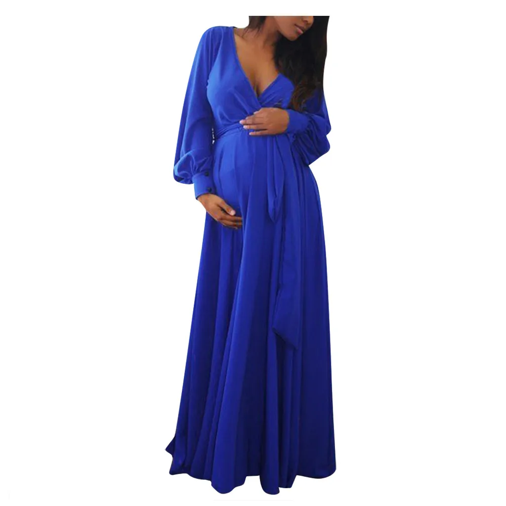 Зимнее женское платье для беременных с v-образным вырезом и длинным рукавом, однотонные макси платья для беременных, вечерние сексуальные длинные платья Hamile Elbise# LR2
