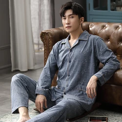 Autumn 100% Cotton Pijama Hombre Lounge Sleepwear Pyjama Femme Plaid Spring Bedgown Home Clothes Man PJs Pure Cotton Pajamas Set
