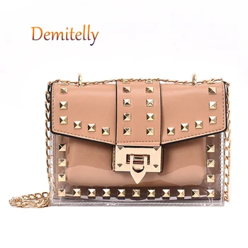 

The New Transparent Women's Handbag Is A Metal Rivet Decoration Shoulder Messenger Bag Luxury Ladies Tote Bag Wallet Clutch Bag