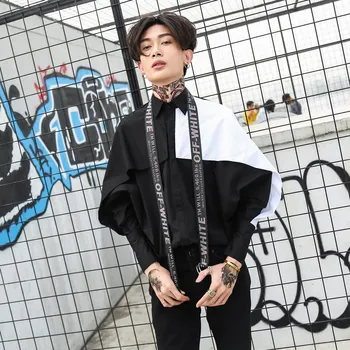 

Spring new personality hair stylist color matching loose shirt male trend Korean long-sleeved British student shirt