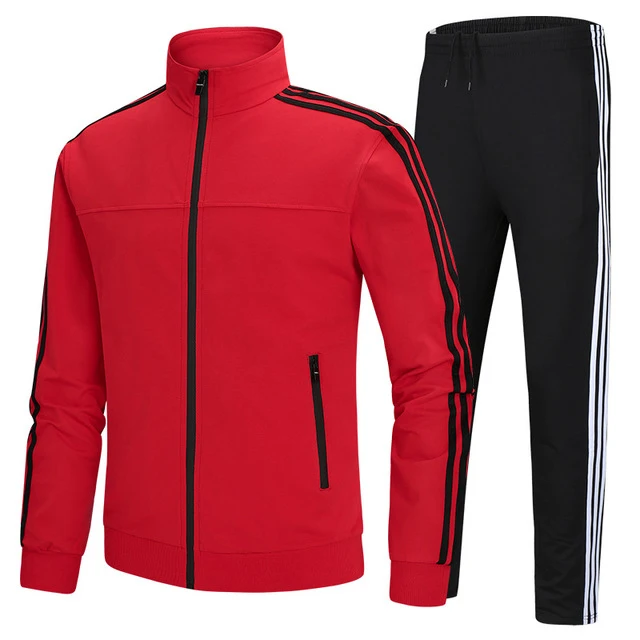 2 Pcs/Set Winter Mens Workout Sports Suit Man Zipper Coat Fishing Jerseys Male Sportswear Jogging Long Sleeve Running Tracksuit - Цвет: Красный