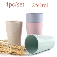 New 4Pcs Wheat Straw Water Cup Multi-Functional Coffee Glue Plastic Cup Drinking Glass Kids Cups Reusable Bright
