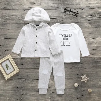 

3pcs Spring Autumn Baby Clothes Set Infant Toddler Baby Boys Hooded Tops Letter Printing T-shirt Pants Outfits 0-24M